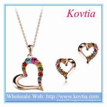 New Arrival Italina Colourful Crystal Diamond Heart Shape Jewelry Set For Wedding